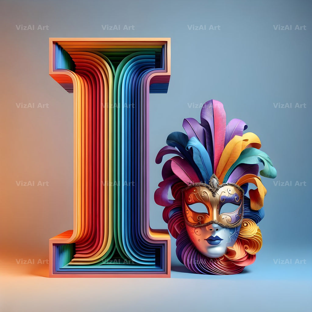 Venetian Mask Carnival alphabet letter I