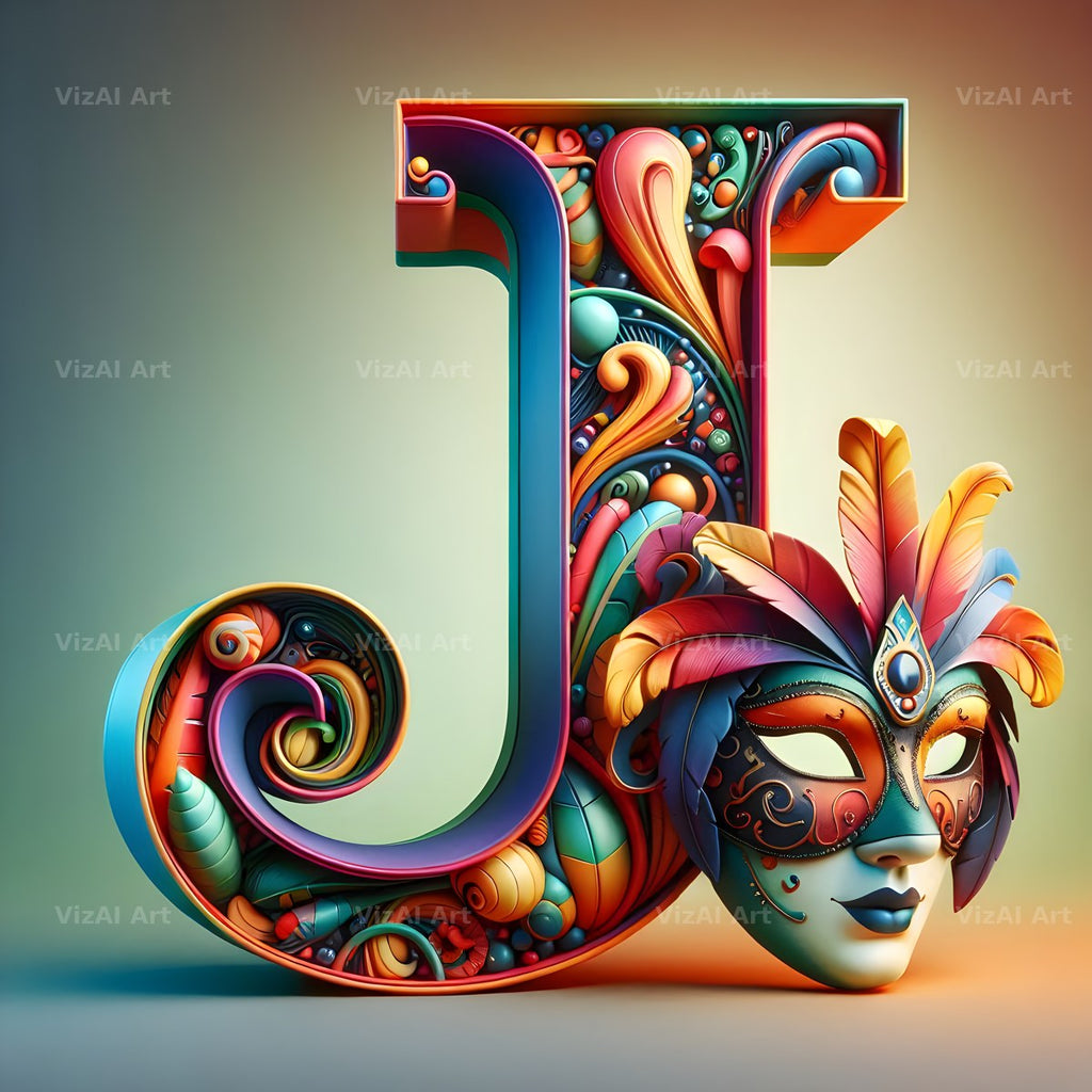 Venetian Mask Carnival alphabet letter J