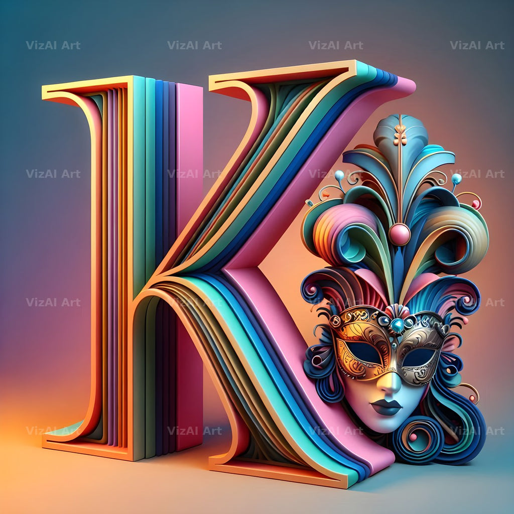 Venetian Mask Carnival alphabet letter K