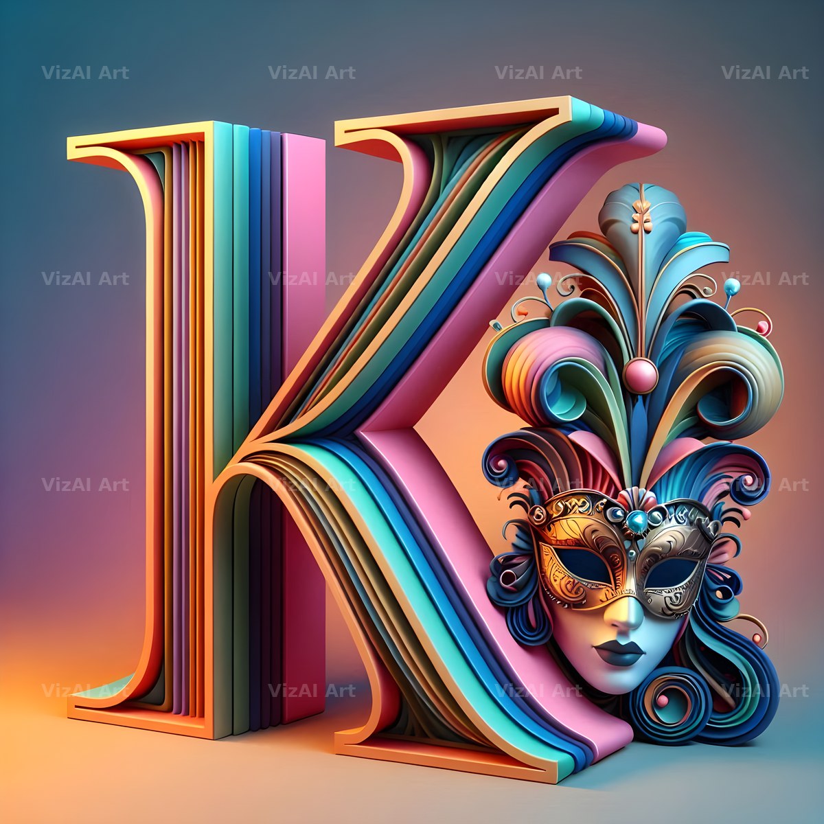 Venetian Mask Carnival alphabet letter K