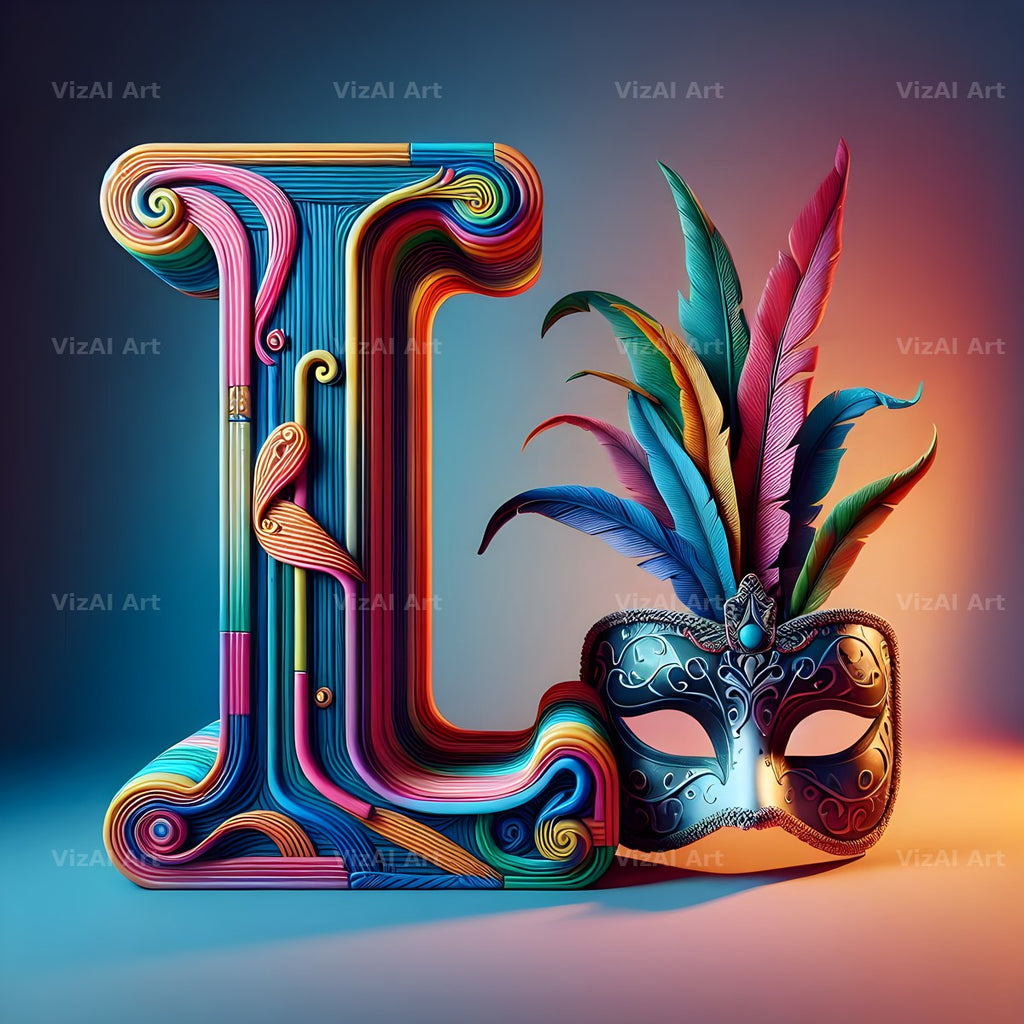 Venetian Mask Carnival alphabet letter L