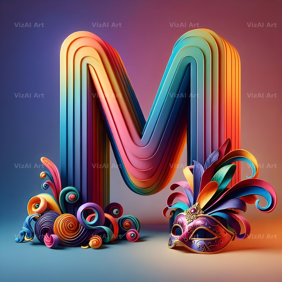 Venetian Mask Carnival alphabet letter M