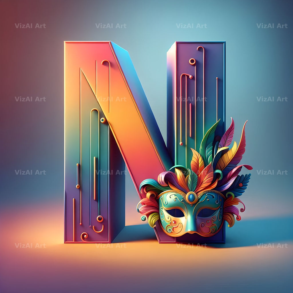 Venetian Mask Carnival alphabet letter N