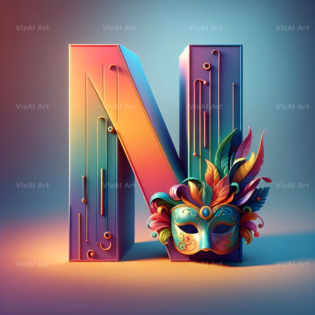Venetian Mask Carnival alphabet letter N
