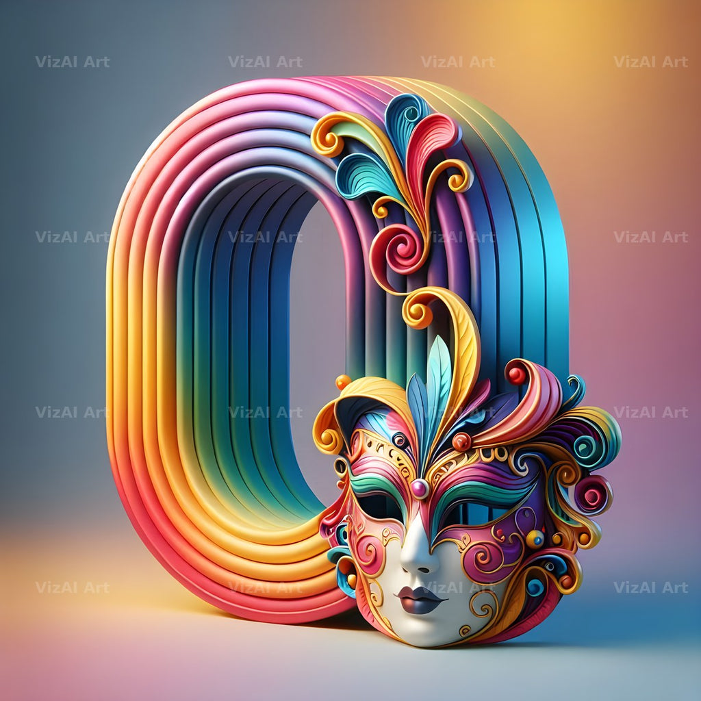 Venetian Mask Carnival alphabet letter O