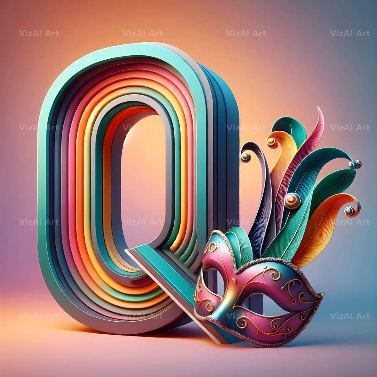 Venetian Mask Carnival alphabet letter Q