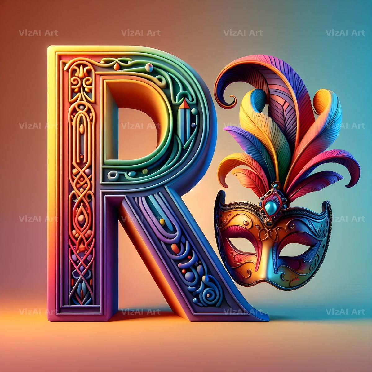 Venetian Mask Carnival alphabet letter R