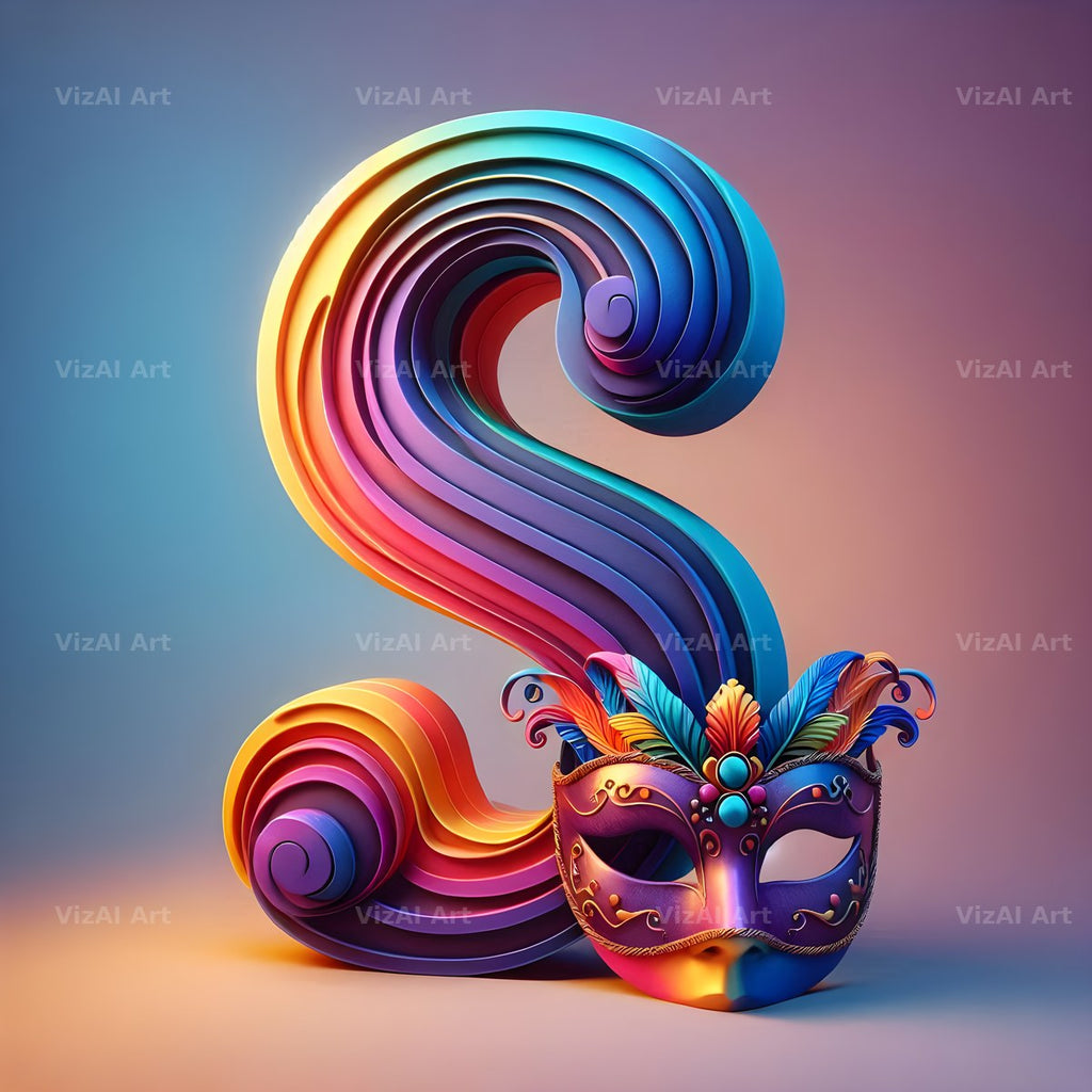 Venetian Mask Carnival alphabet letter S