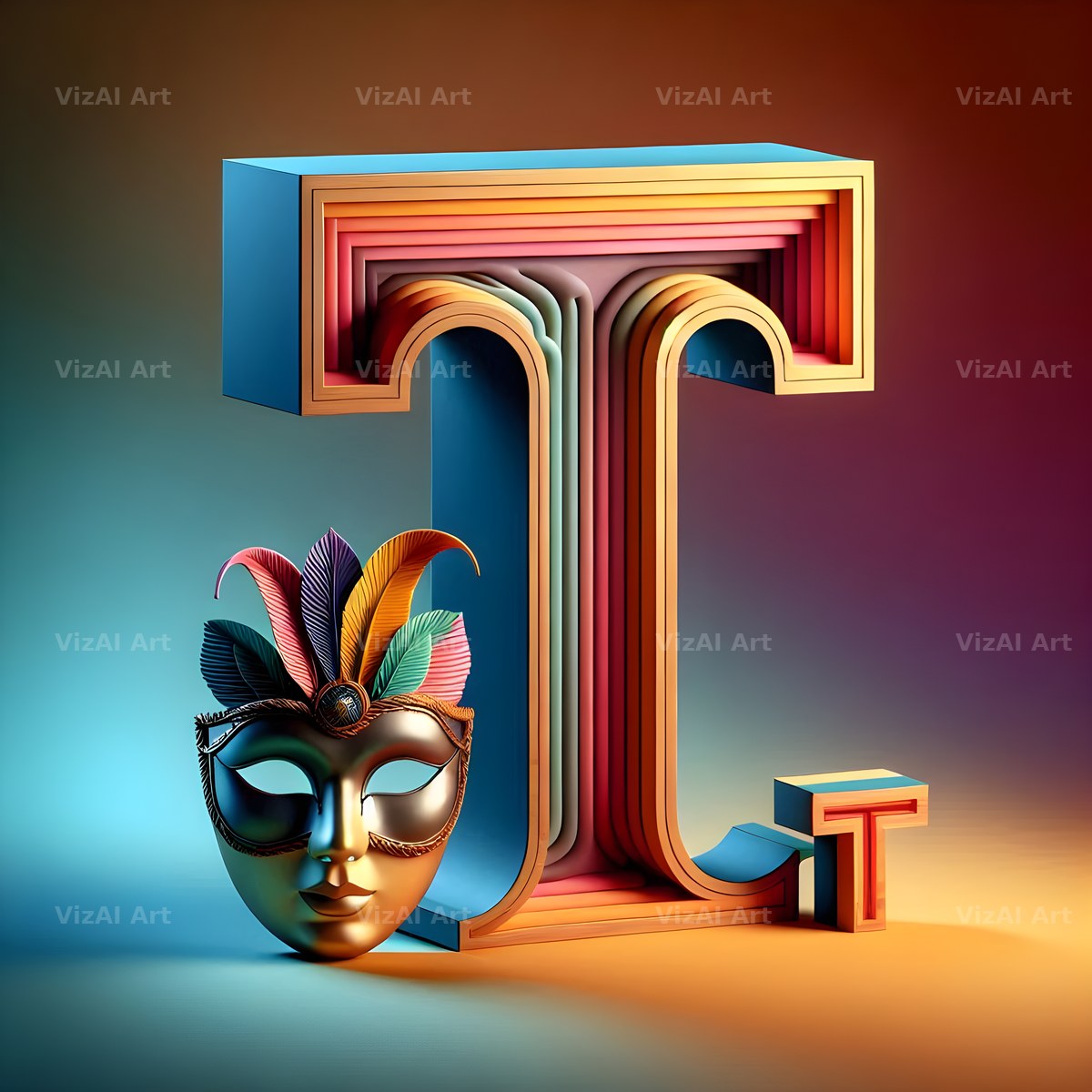 Venetian Mask Carnival alphabet letter T