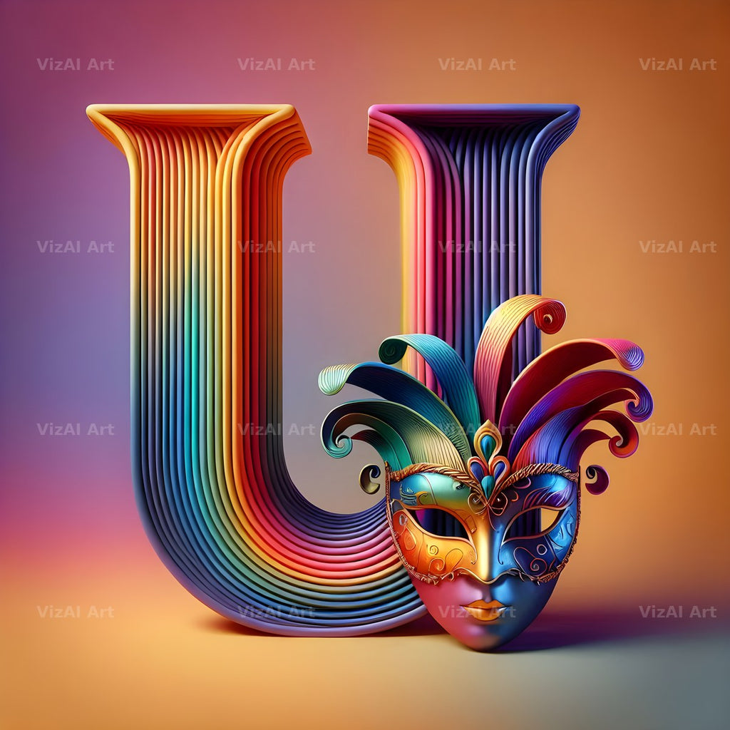Venetian Mask Carnival alphabet letter U