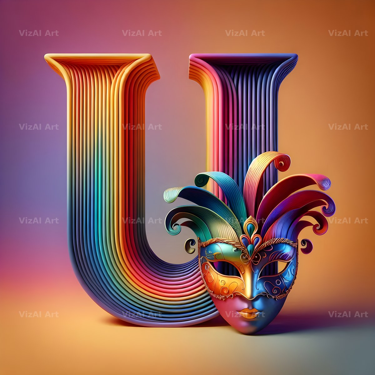 Venetian Mask Carnival alphabet letter U