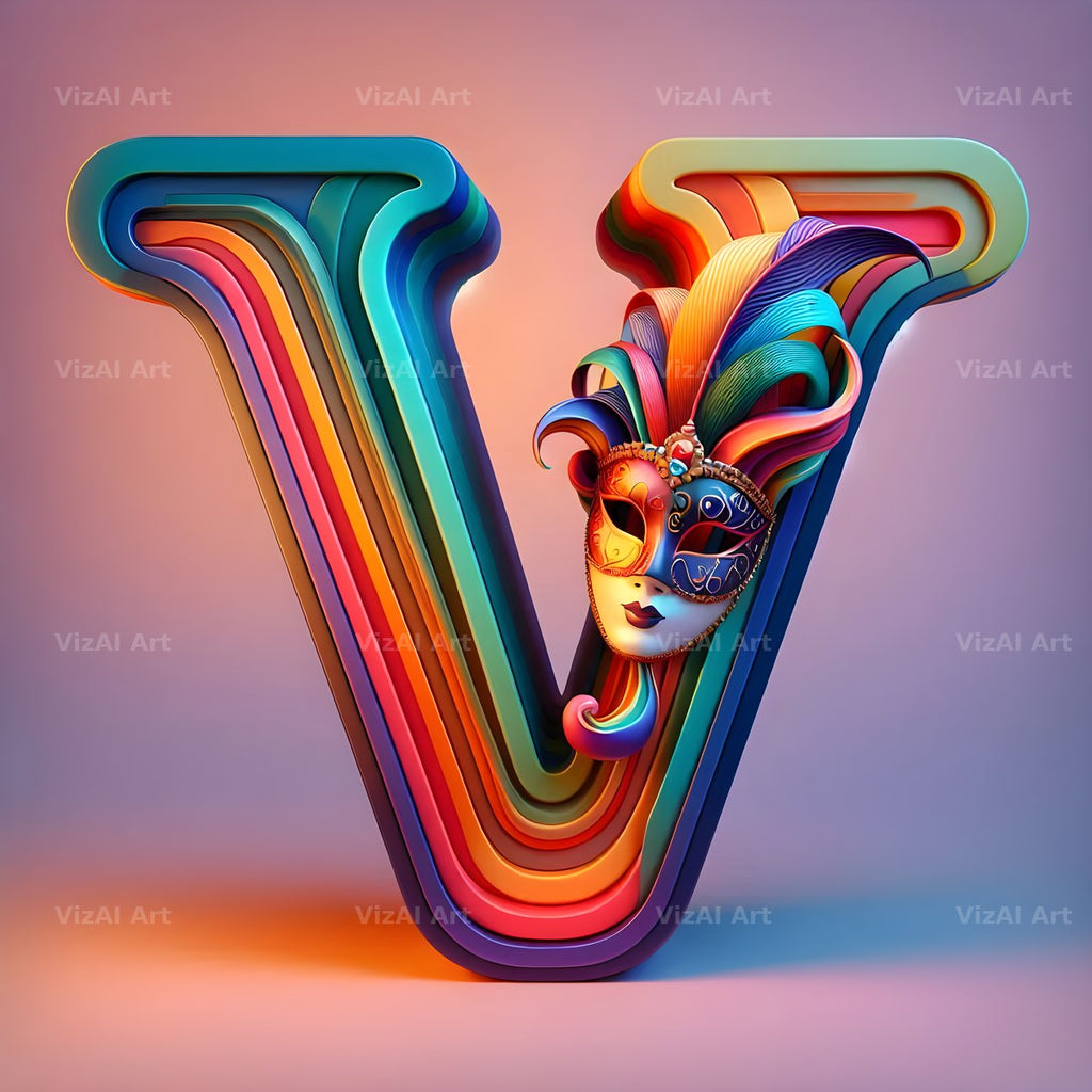 Venetian Mask Carnival alphabet letter V