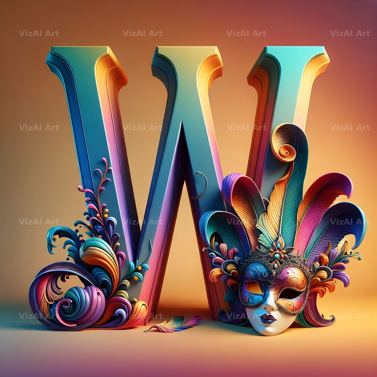Venetian Mask Carnival alphabet letter W