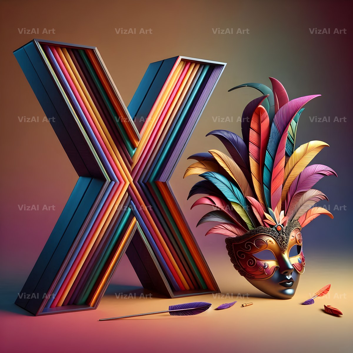 Venetian Mask Carnival alphabet letter X