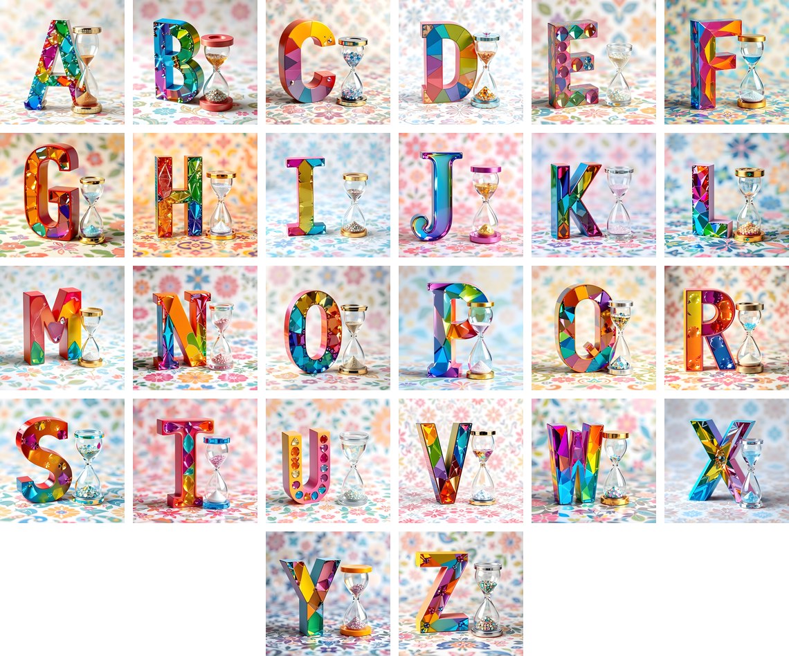 Vintage Hourglass alphabet — all 26 letters