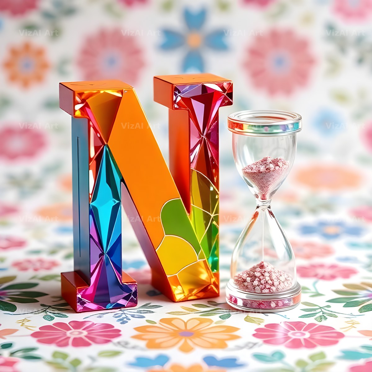Vintage Hourglass alphabet letter N