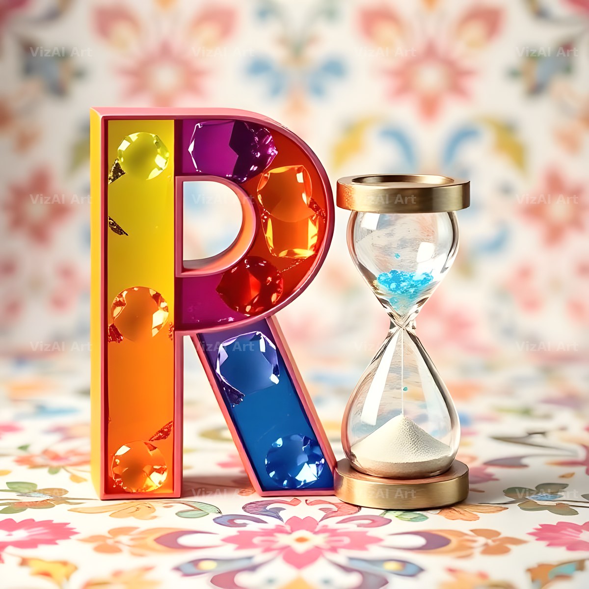 Vintage Hourglass alphabet letter R