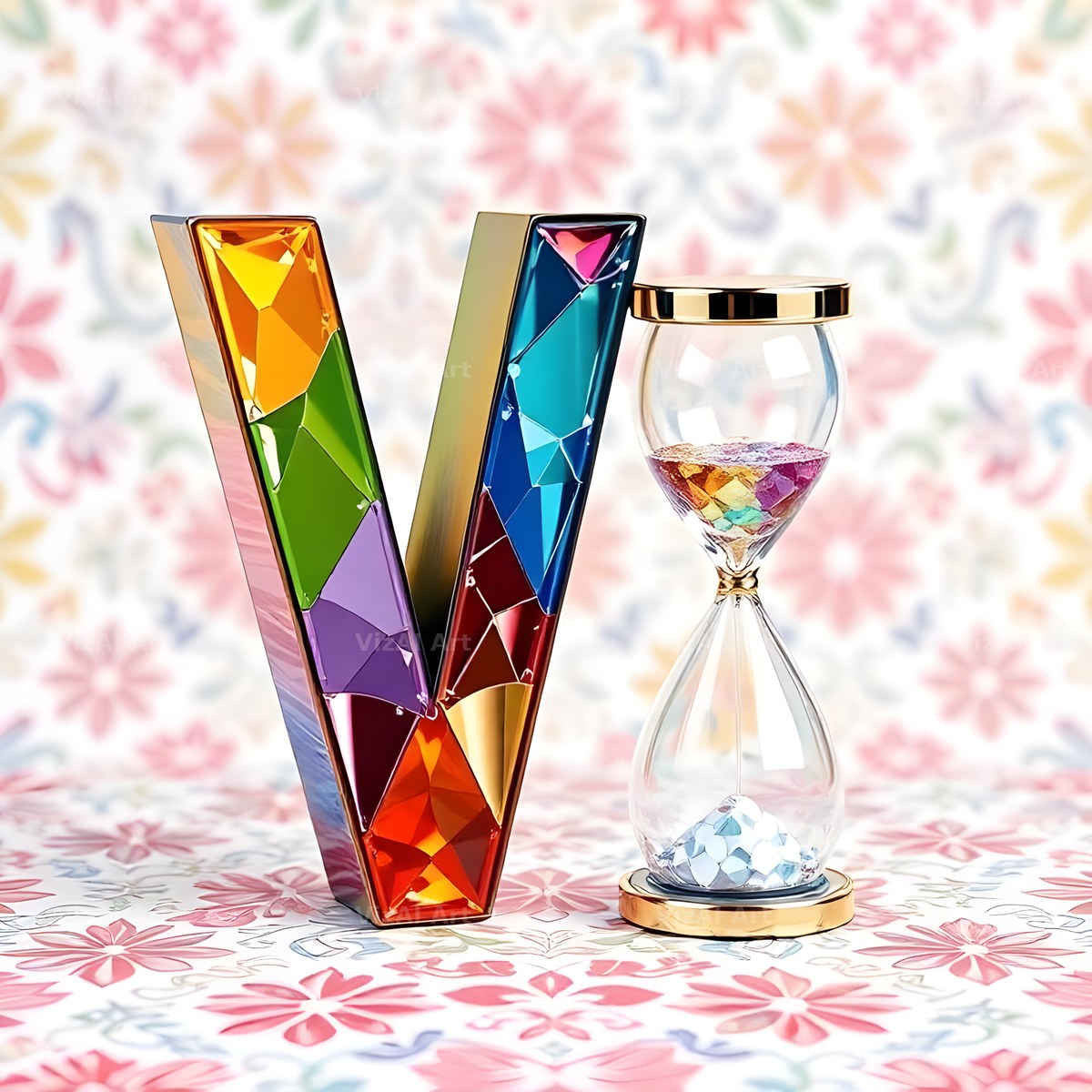 Vintage Hourglass alphabet letter V