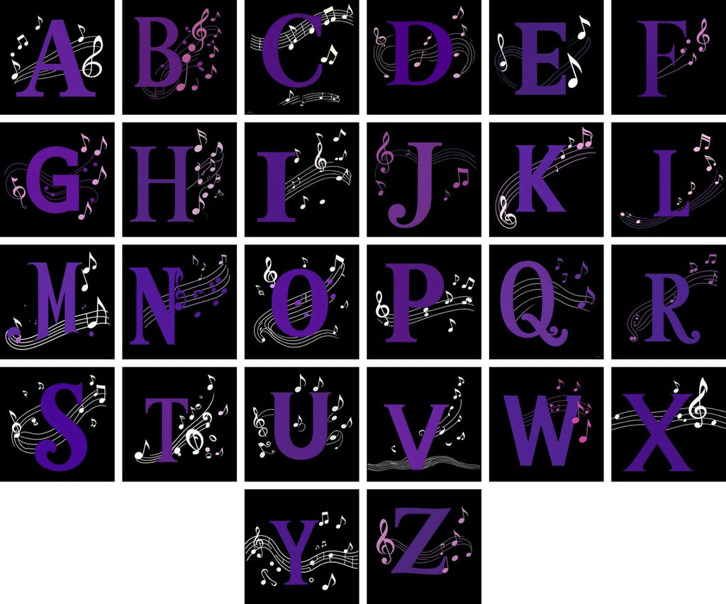 Violet Music Note alphabet — all 26 letters
