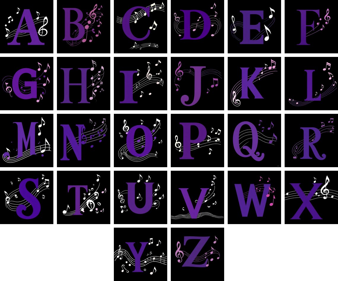 Violet Music Note alphabet — all 26 letters