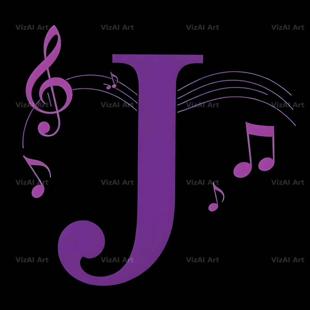 Violet Music Note alphabet letter J