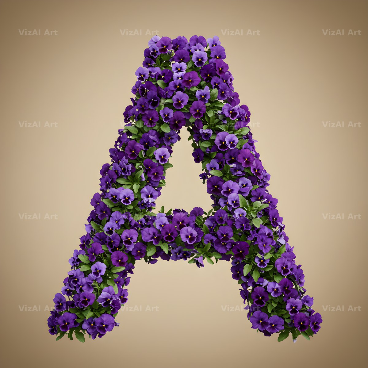 Violet Pansy Cluster alphabet letter A