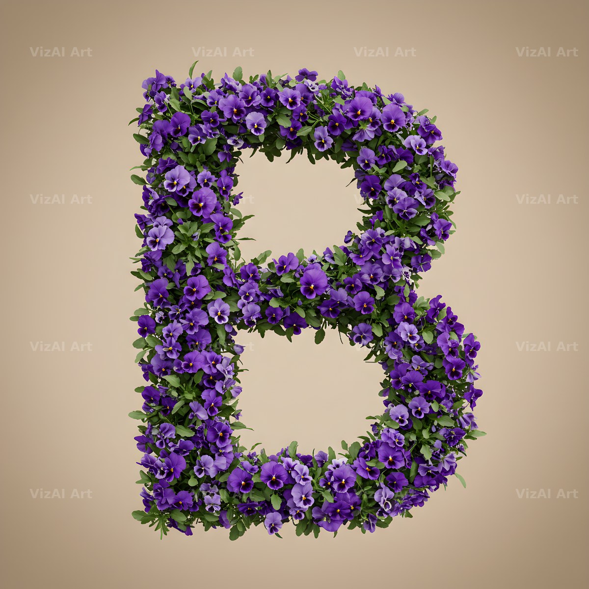 Violet Pansy Cluster alphabet letter B