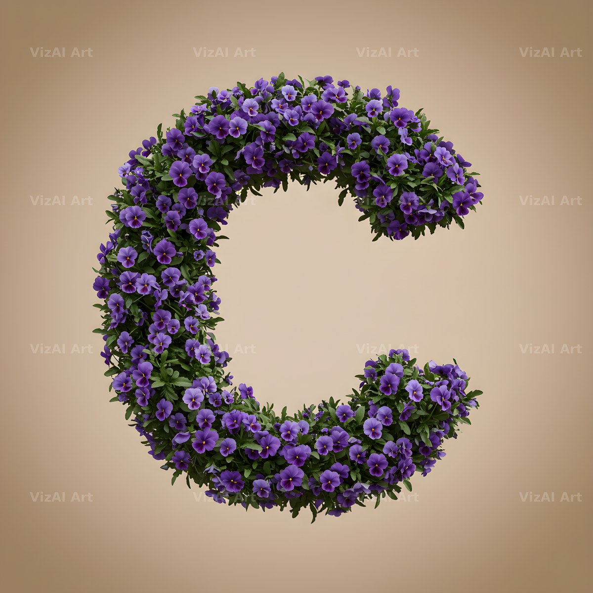 Violet Pansy Cluster alphabet letter C