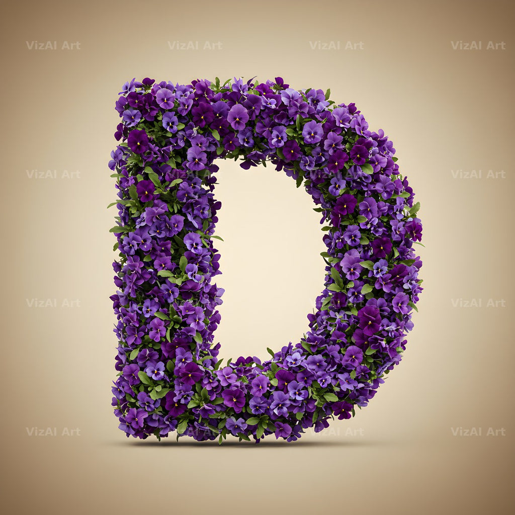 Violet Pansy Cluster alphabet letter D