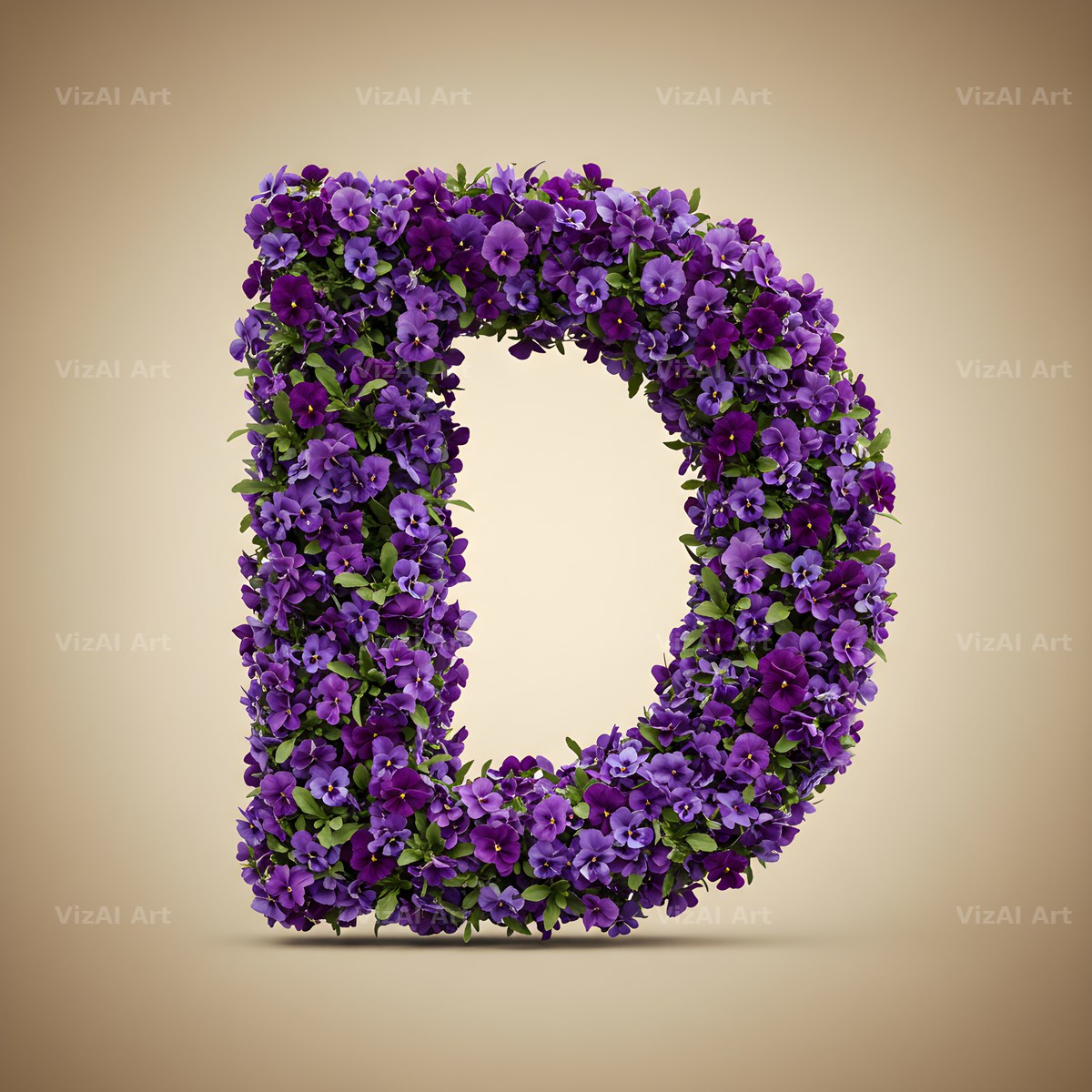Violet Pansy Cluster alphabet letter D