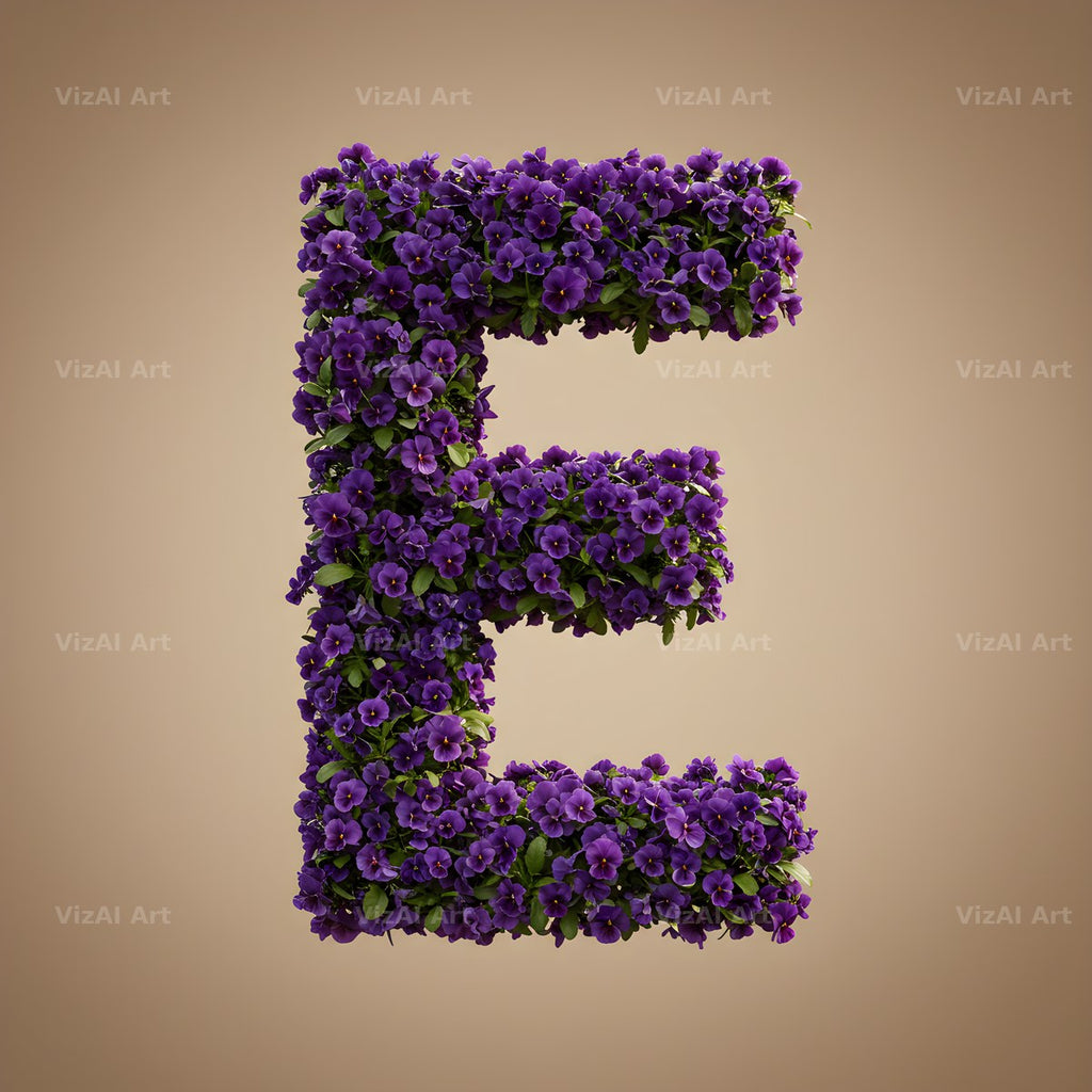 Violet Pansy Cluster alphabet letter E