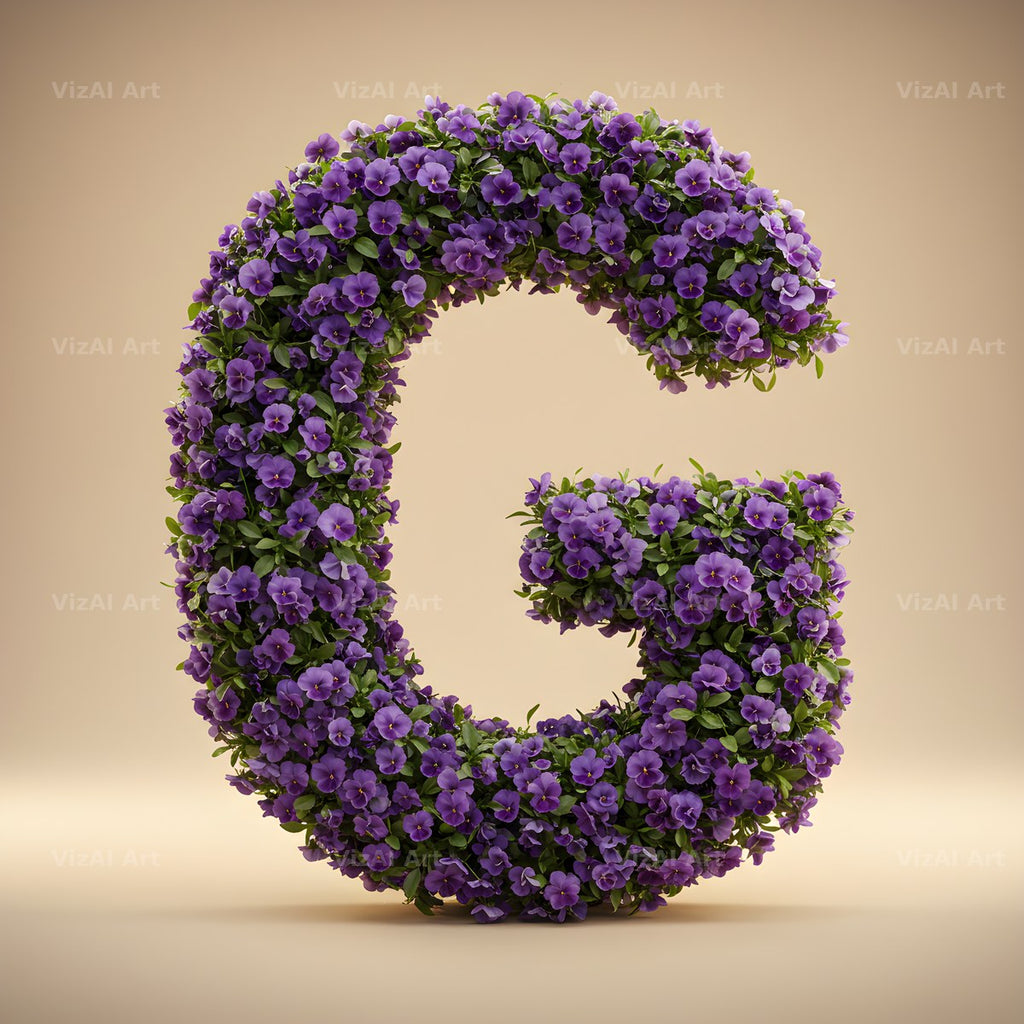 Violet Pansy Cluster alphabet letter G