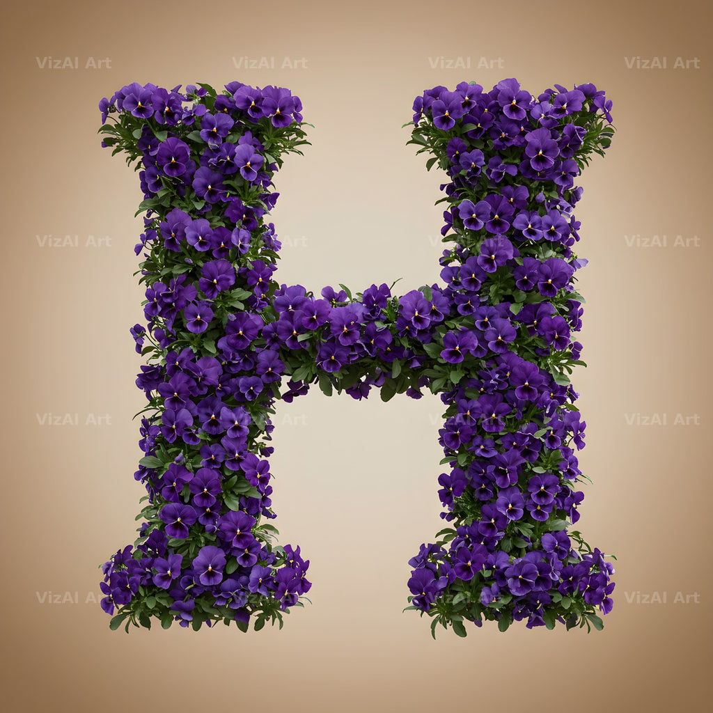Violet Pansy Cluster alphabet letter H