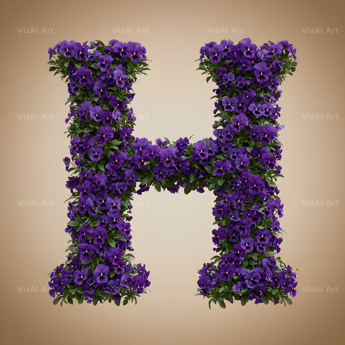 Violet Pansy Cluster alphabet letter H