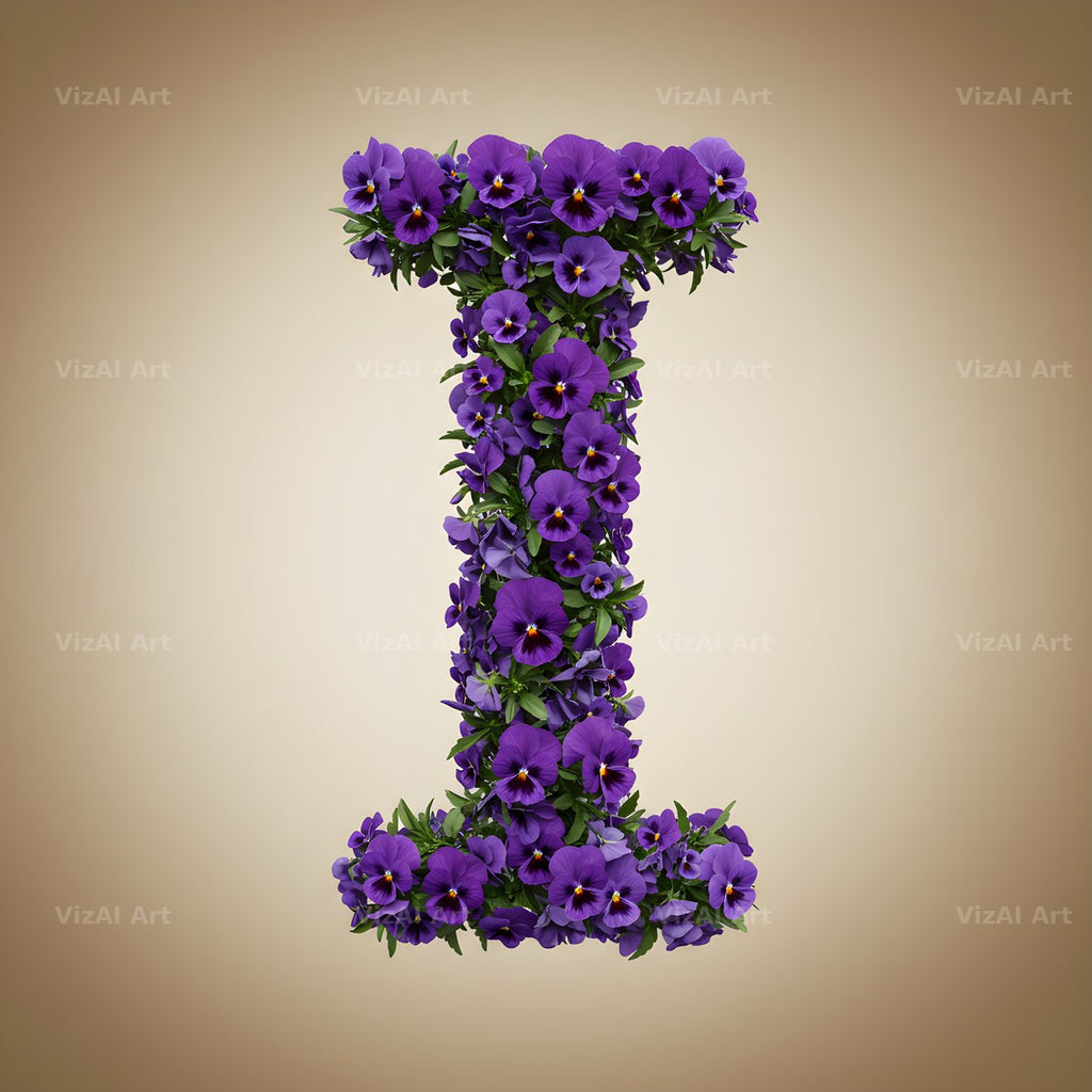 Violet Pansy Cluster alphabet letter I