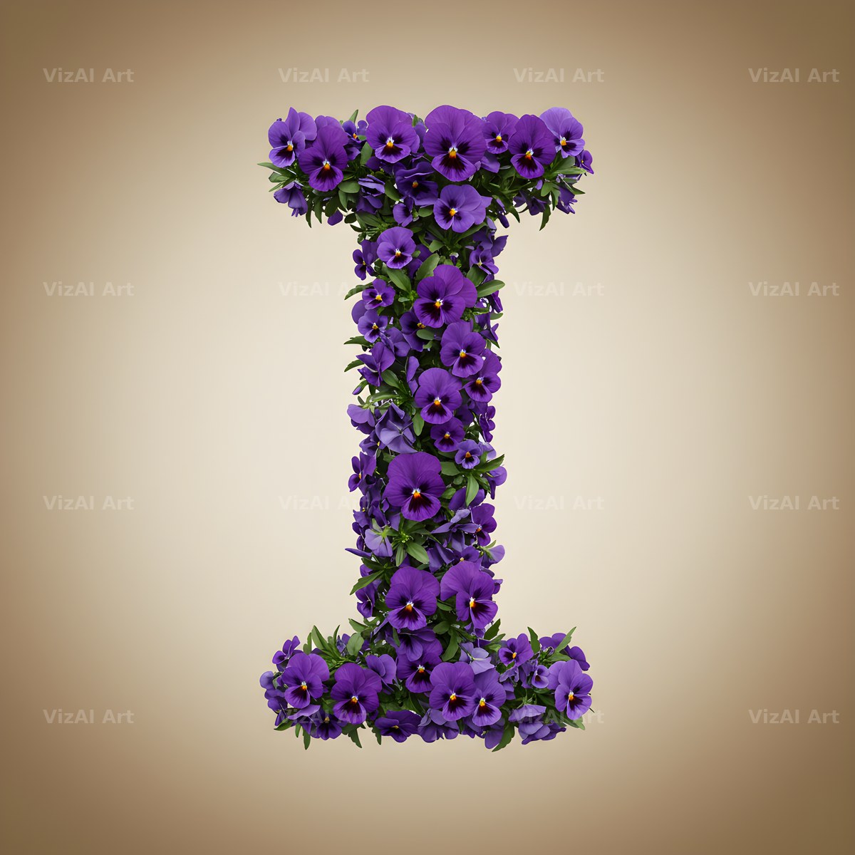 Violet Pansy Cluster alphabet letter I