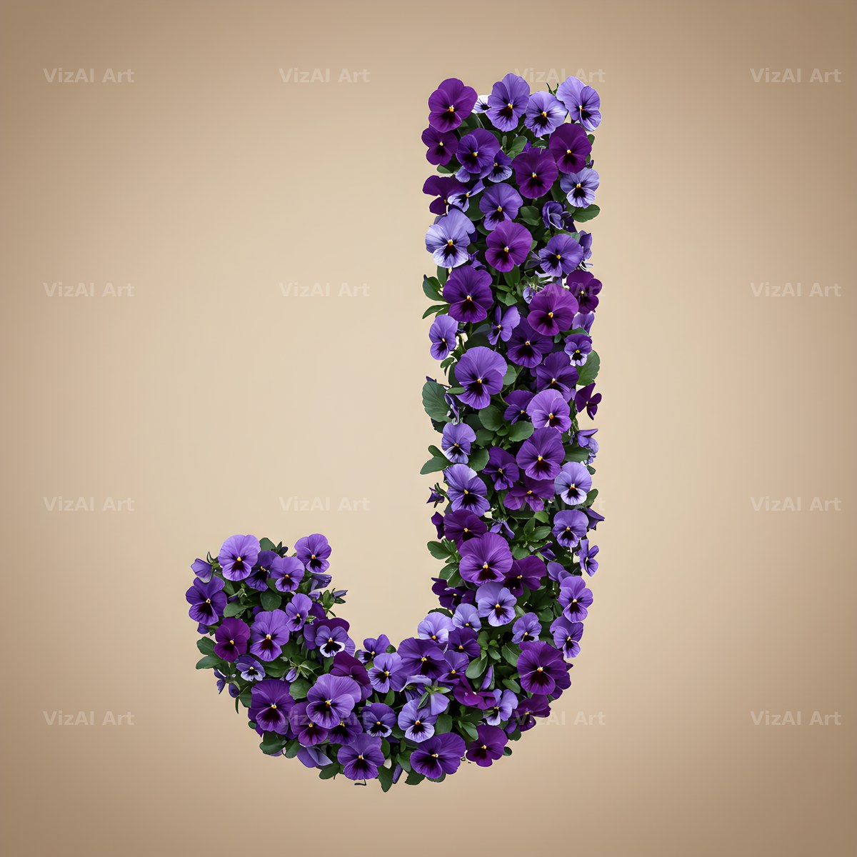 Violet Pansy Cluster alphabet letter J