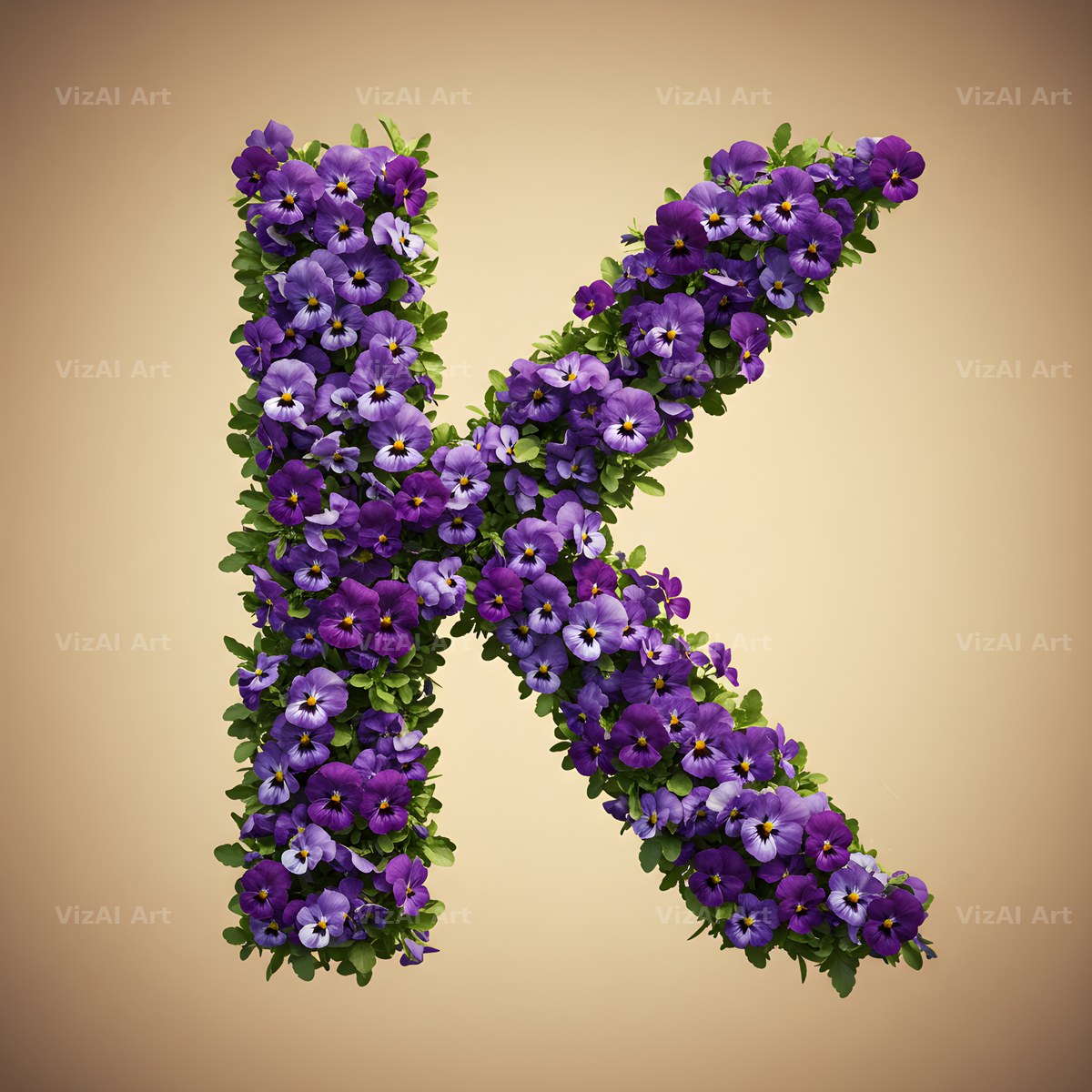 Violet Pansy Cluster alphabet letter K