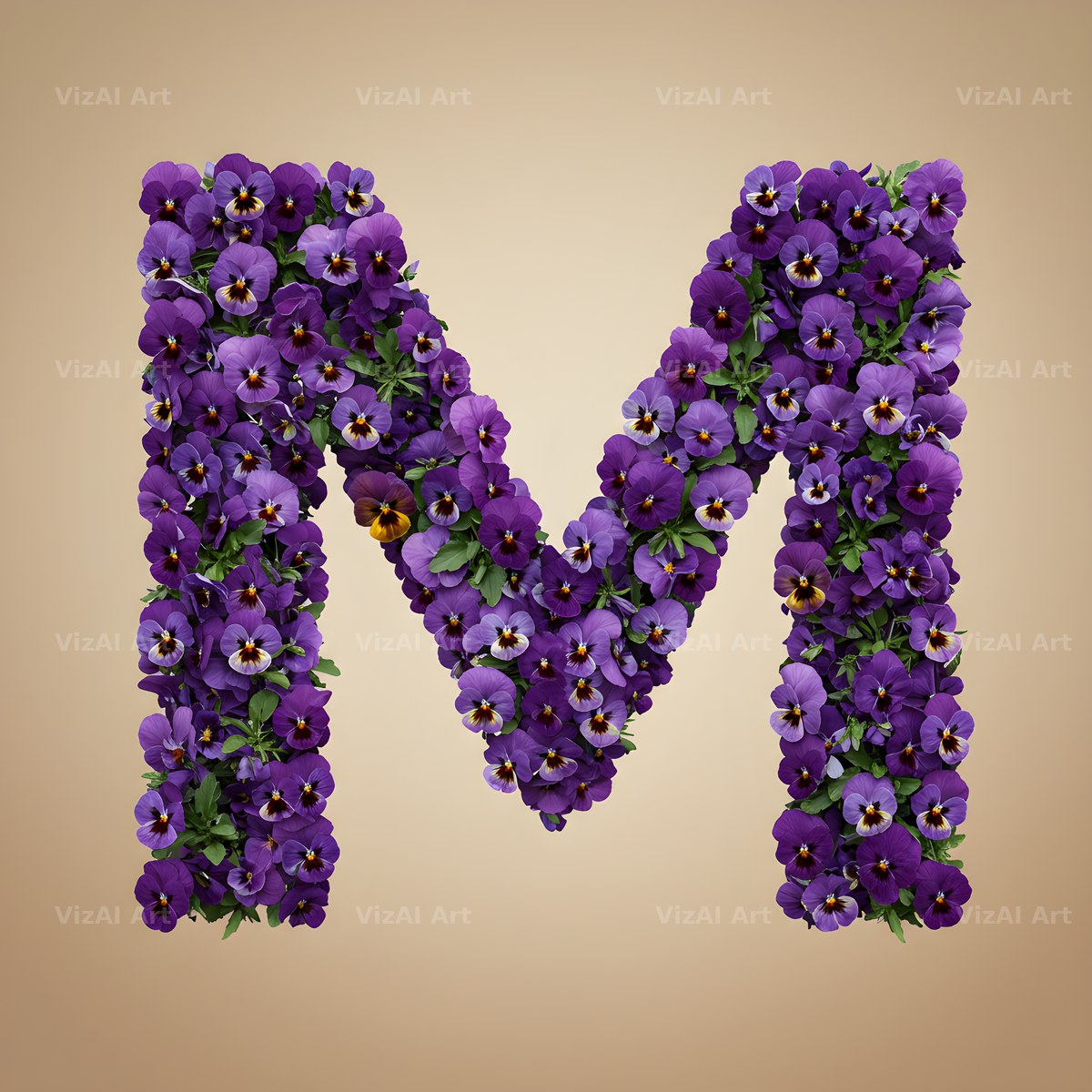 Violet Pansy Cluster alphabet letter M