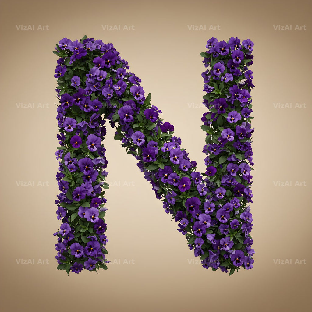 Violet Pansy Cluster alphabet letter N
