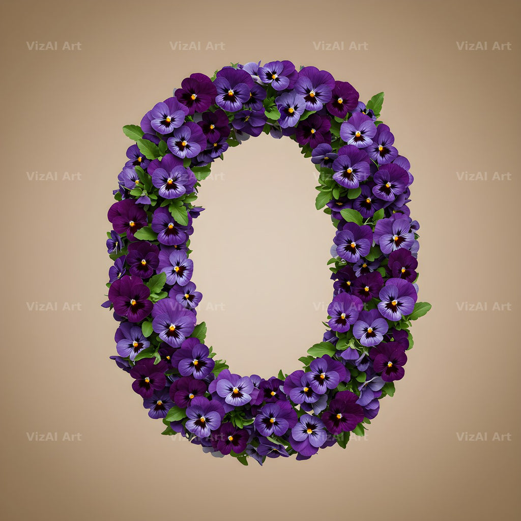 Violet Pansy Cluster alphabet letter O