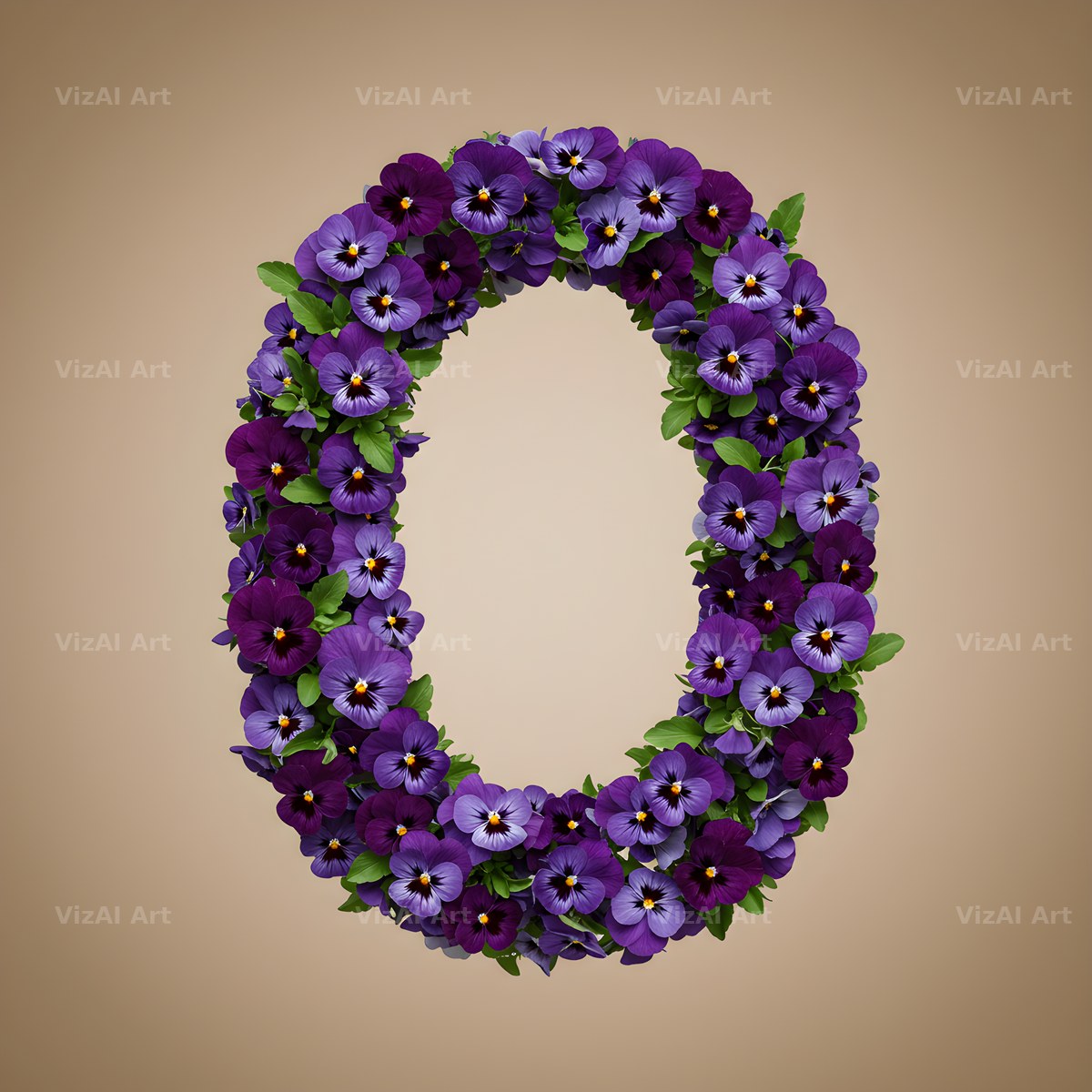 Violet Pansy Cluster alphabet letter O