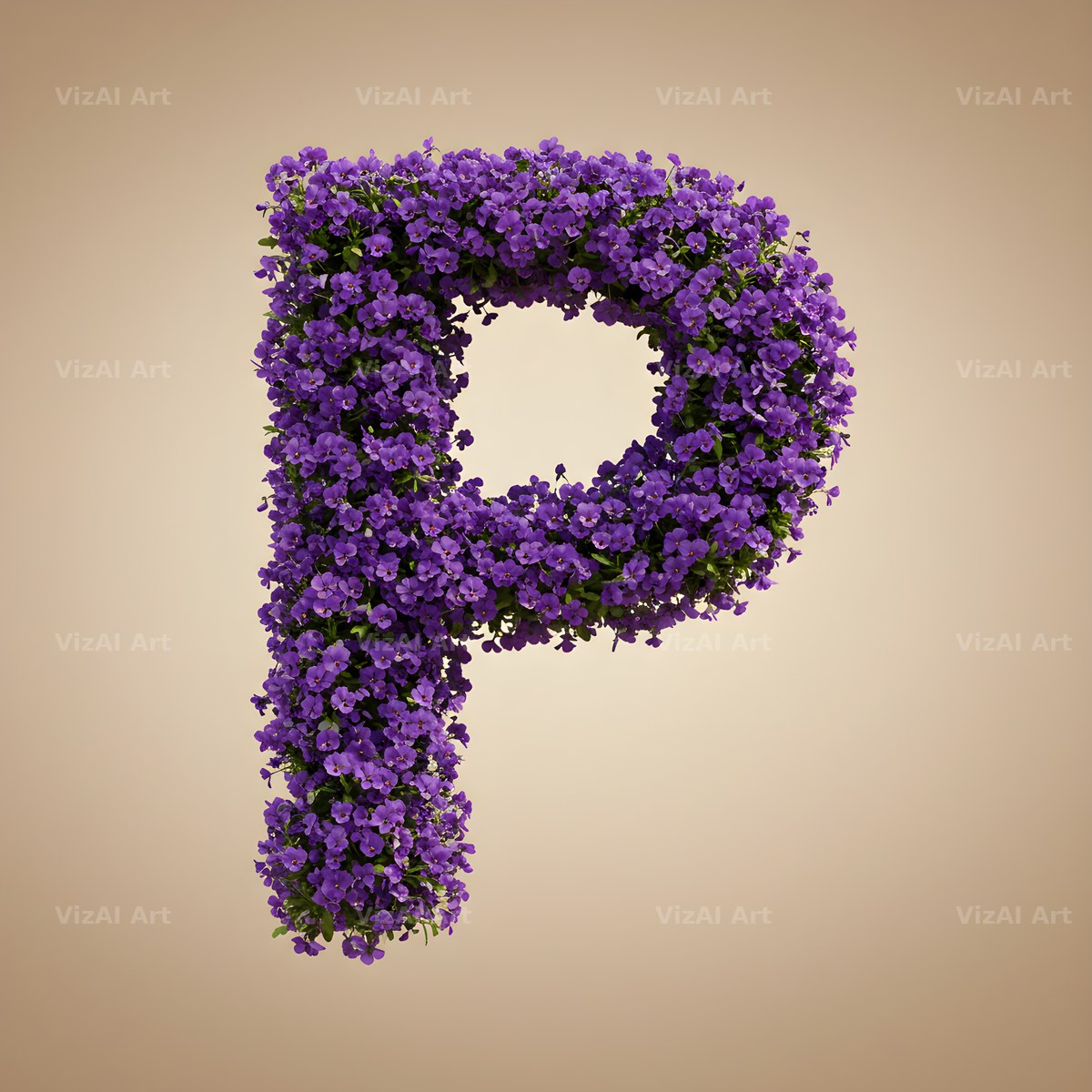 Violet Pansy Cluster alphabet letter P