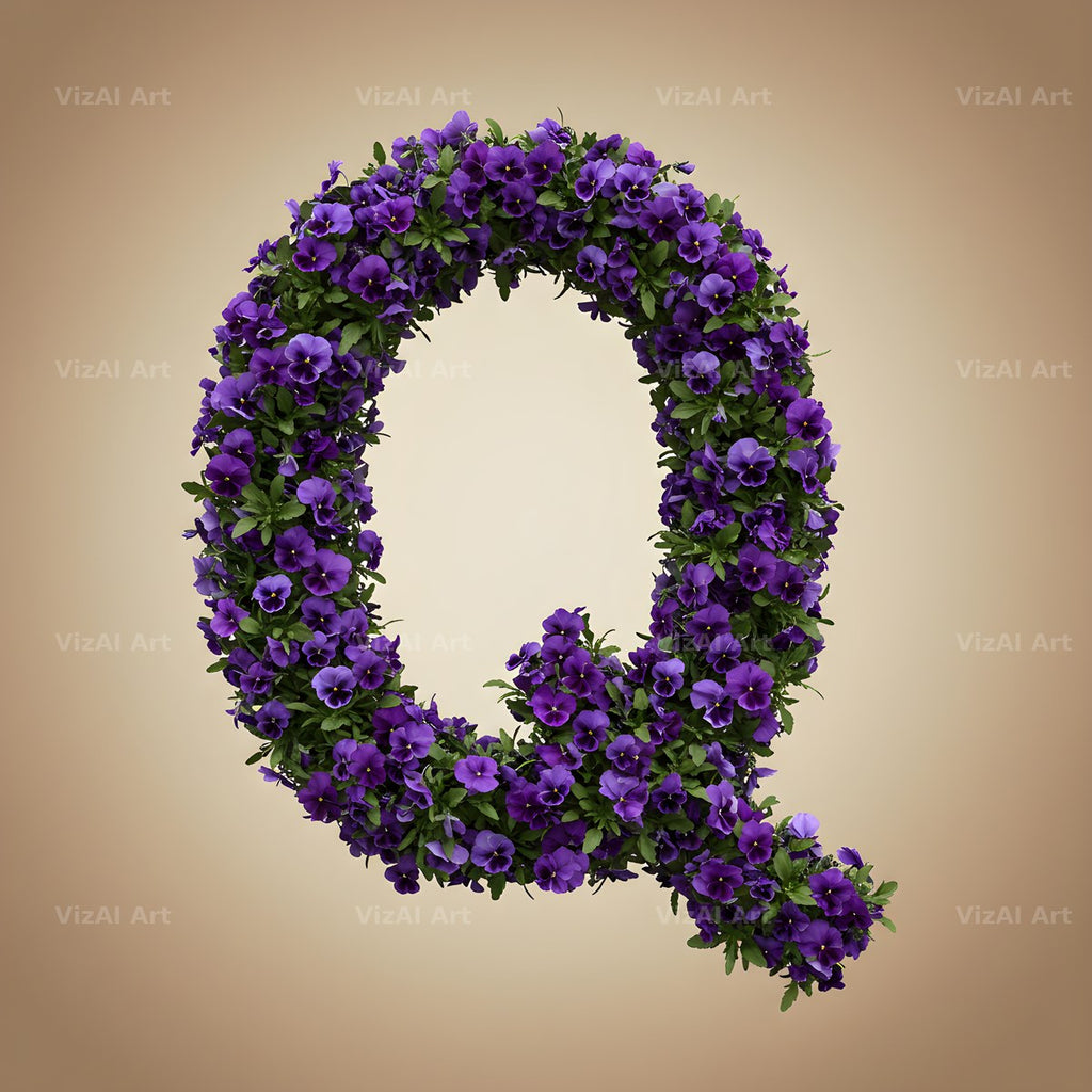 Violet Pansy Cluster alphabet letter Q