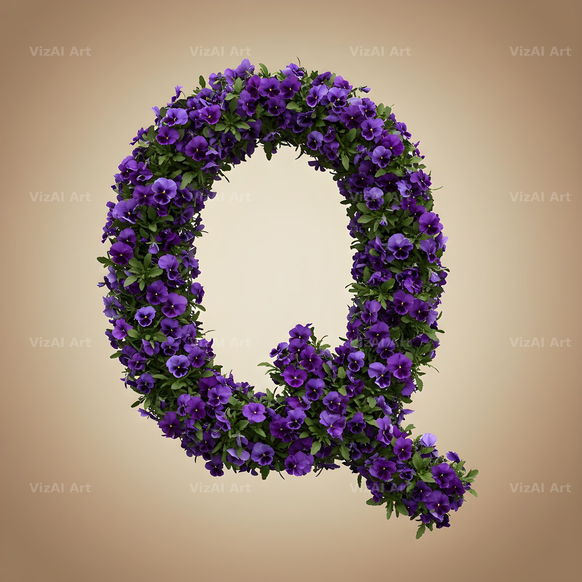 Violet Pansy Cluster alphabet letter Q