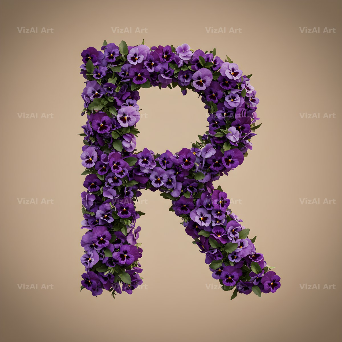 Violet Pansy Cluster alphabet letter R