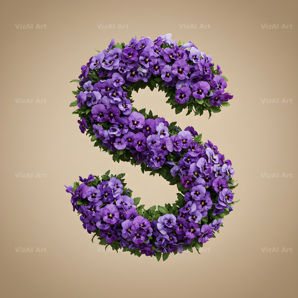 Violet Pansy Cluster alphabet letter S
