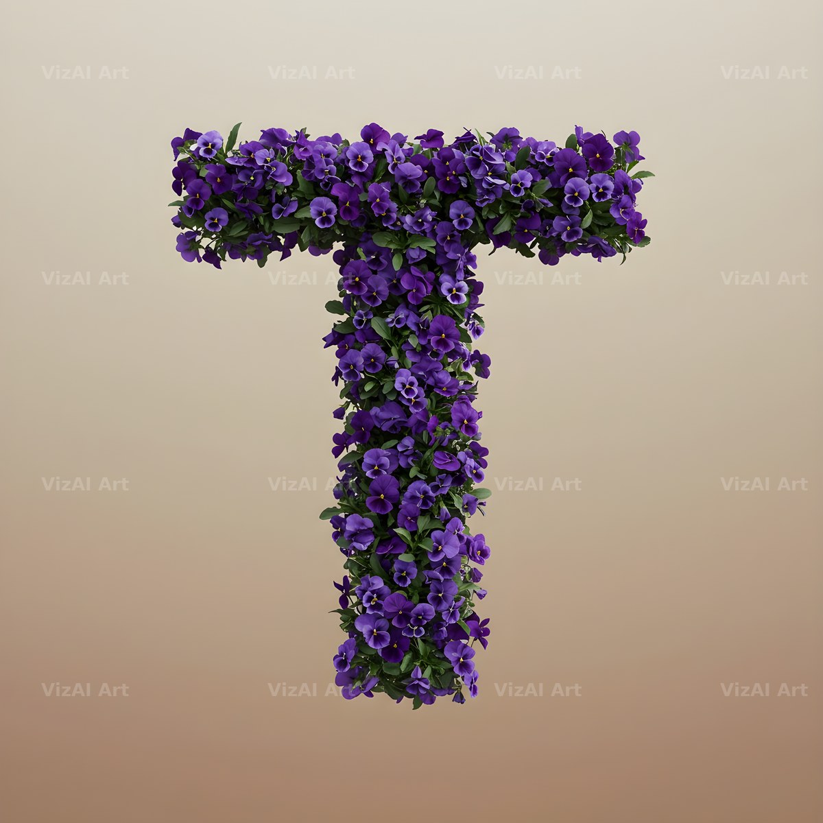 Violet Pansy Cluster alphabet letter T