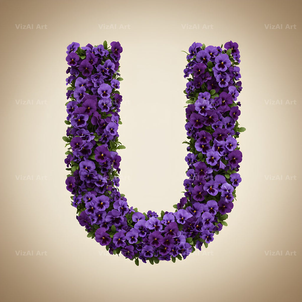 Violet Pansy Cluster alphabet letter U