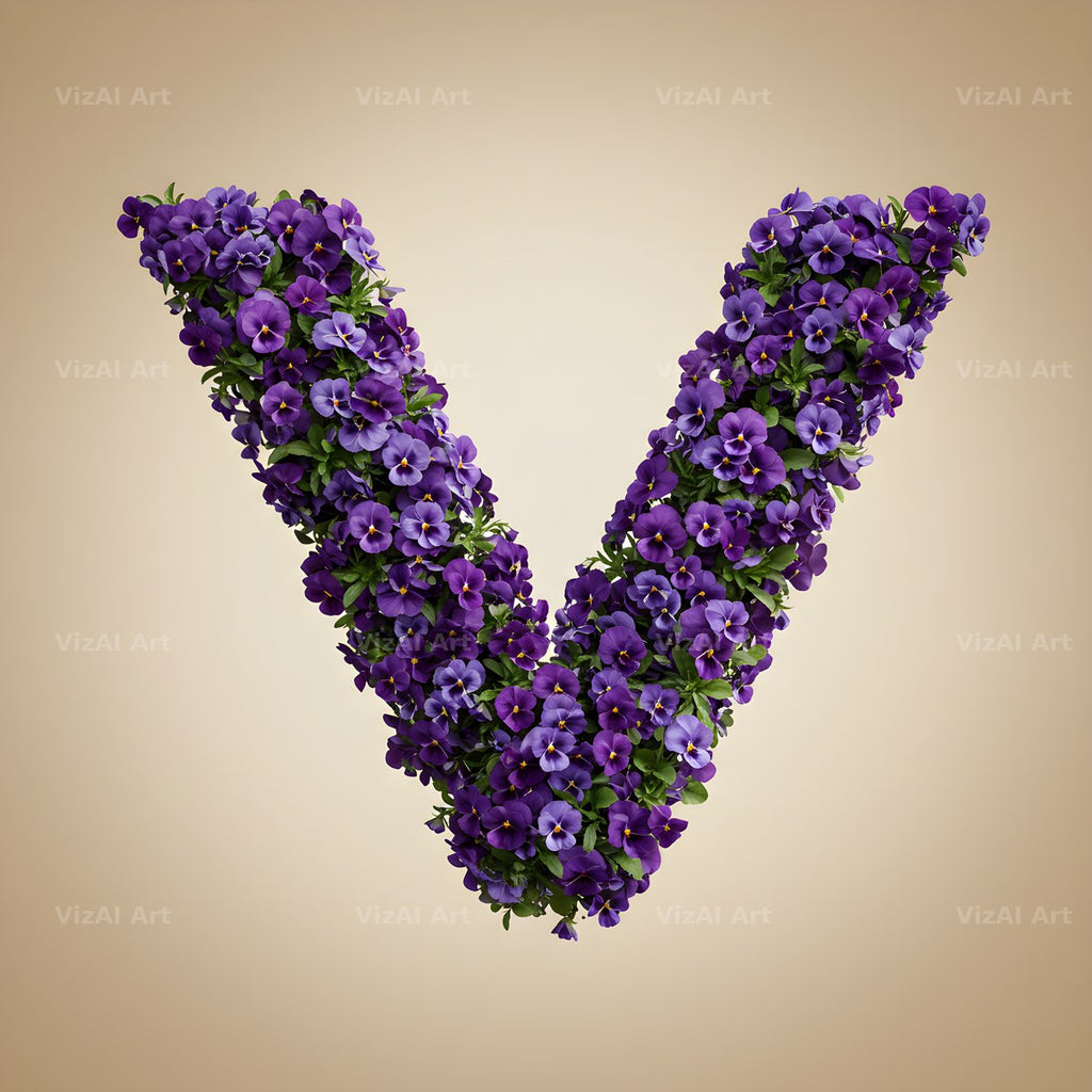 Violet Pansy Cluster alphabet letter V